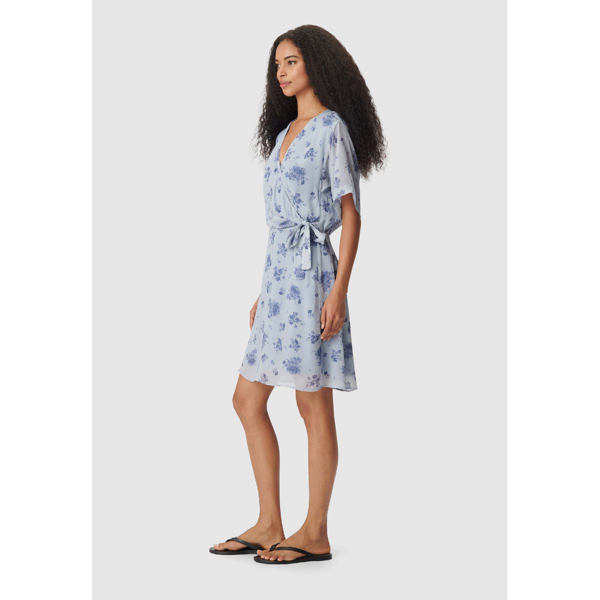 Robe courte fluide imprimé floral à nouer côté bleu, IKKS