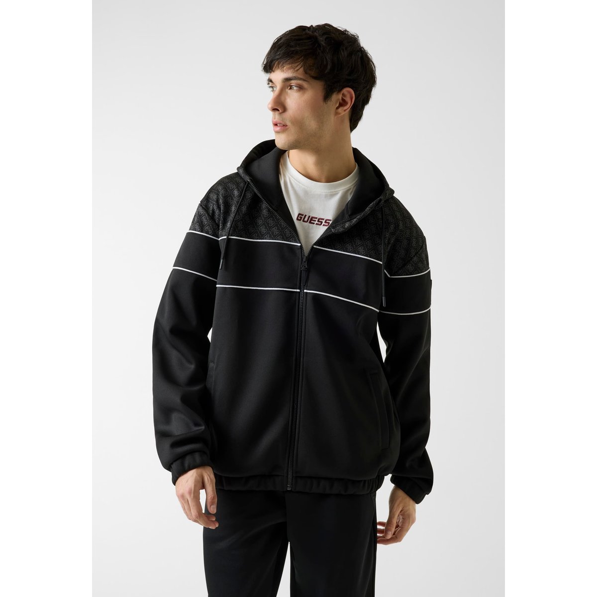 Sweat À Capuche Color Block noir multi, GUESS