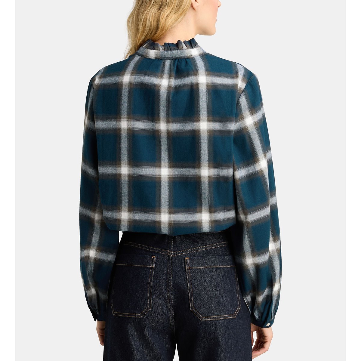 Chemise droite paloma fla ganse carreaux coton bleu marine, GALERIES LAFAYETTE