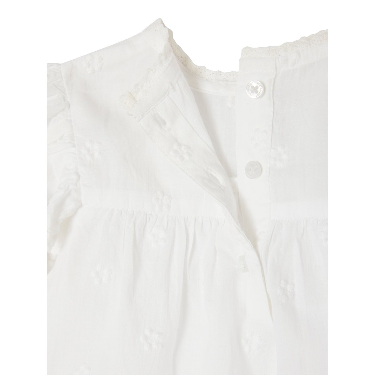 Blouse cérémonie brodée naissance manches longues blanc, VERTBAUDET
