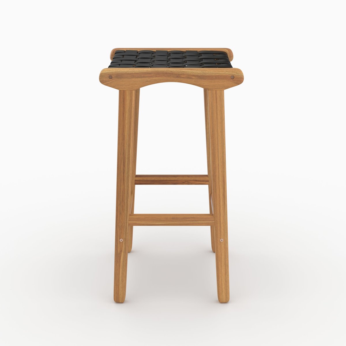 Tabouret pour îlot central 68 cm en teck et cuir - KUNA noir, MAISON PAVANE