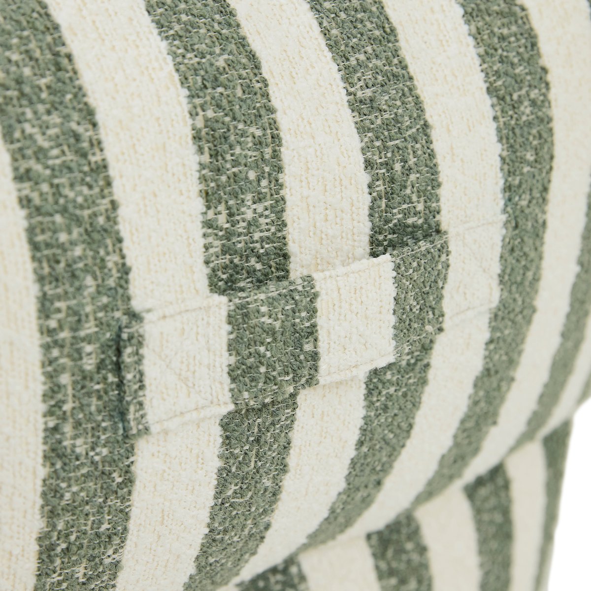 Pouf fauteuil et son repose-pied carré en bouclette rayée Oeko-Tex® - NATALIA vert olive, ICON
