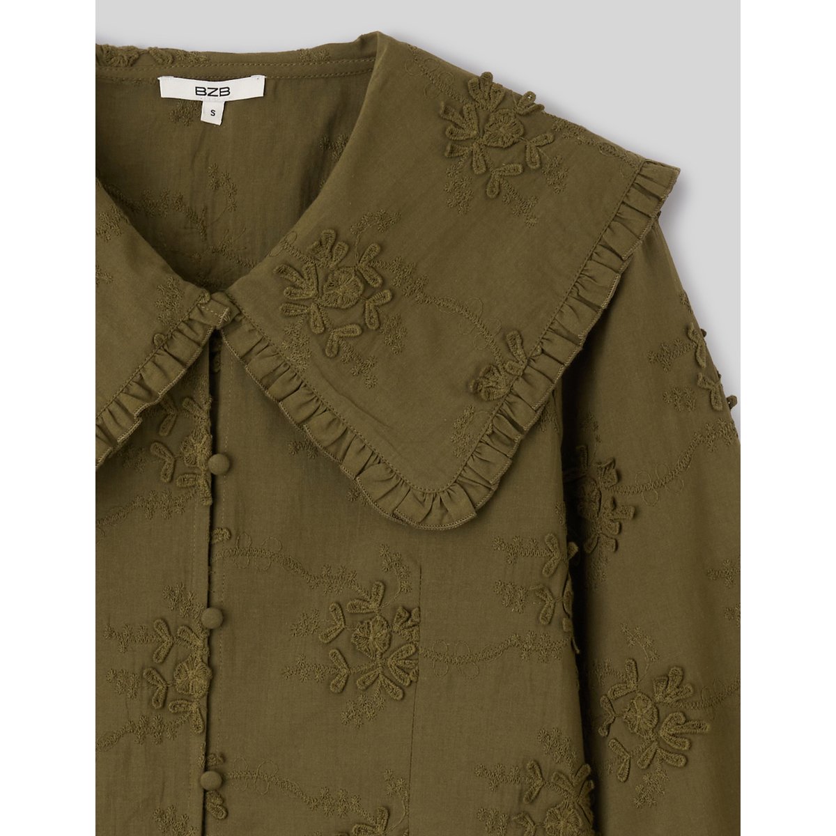 Chemise maxi col broderie 3d vert kaki, BZB