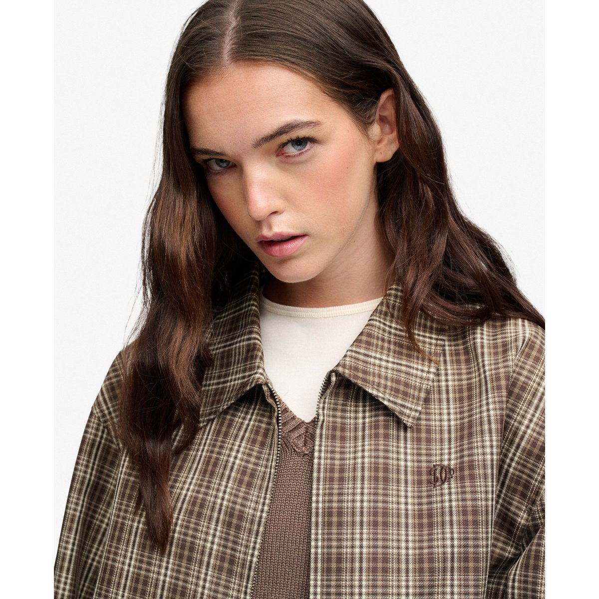 Veste Bomber à Carreaux Coupe Oversize carreaux brun marron, SUPERDRY