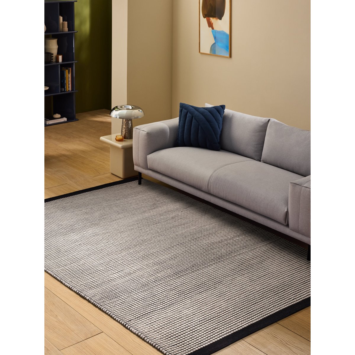 Tapis de salon et chambre en laine FLUB noir, NOVATREND