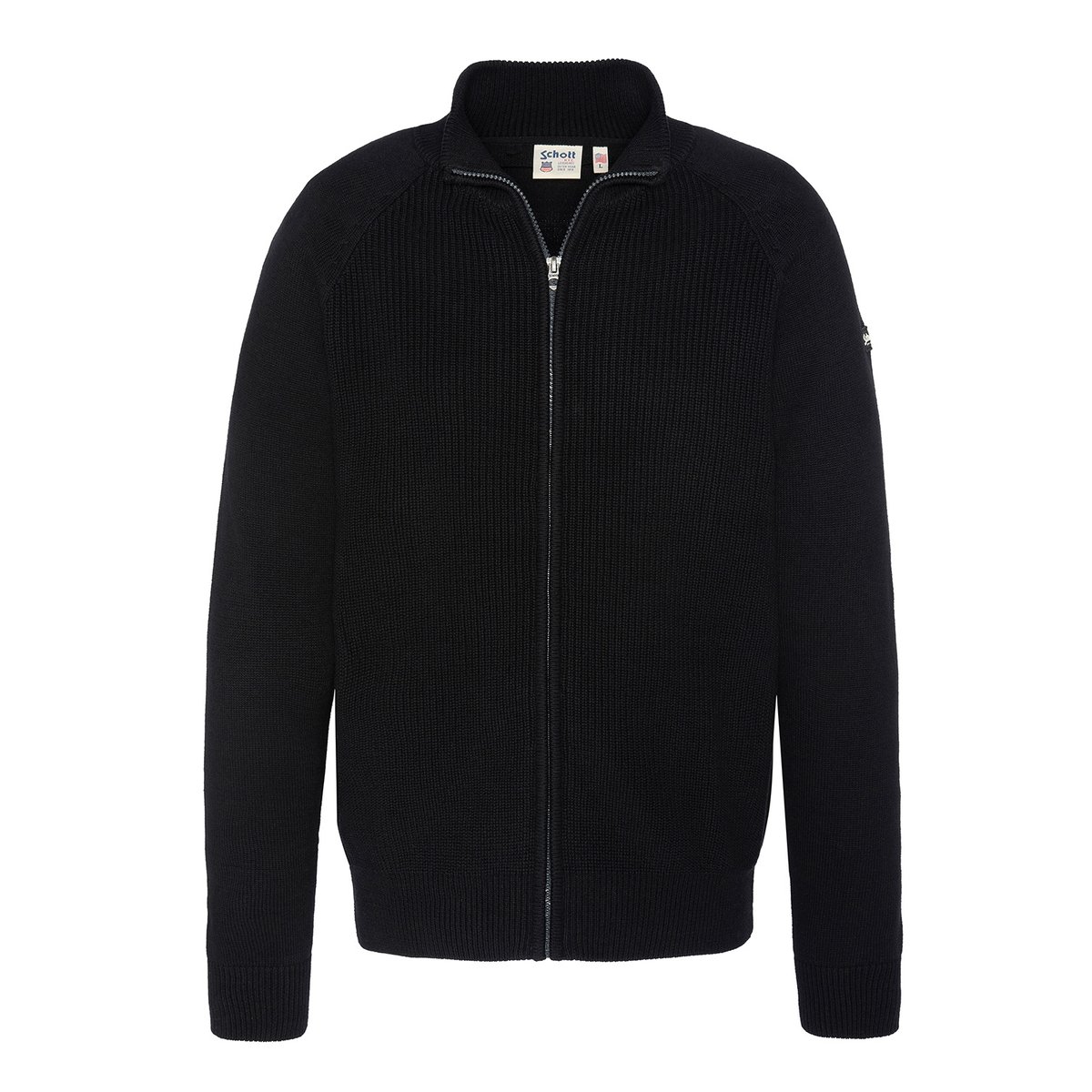 Pull zippé côtelé noir, SCHOTT