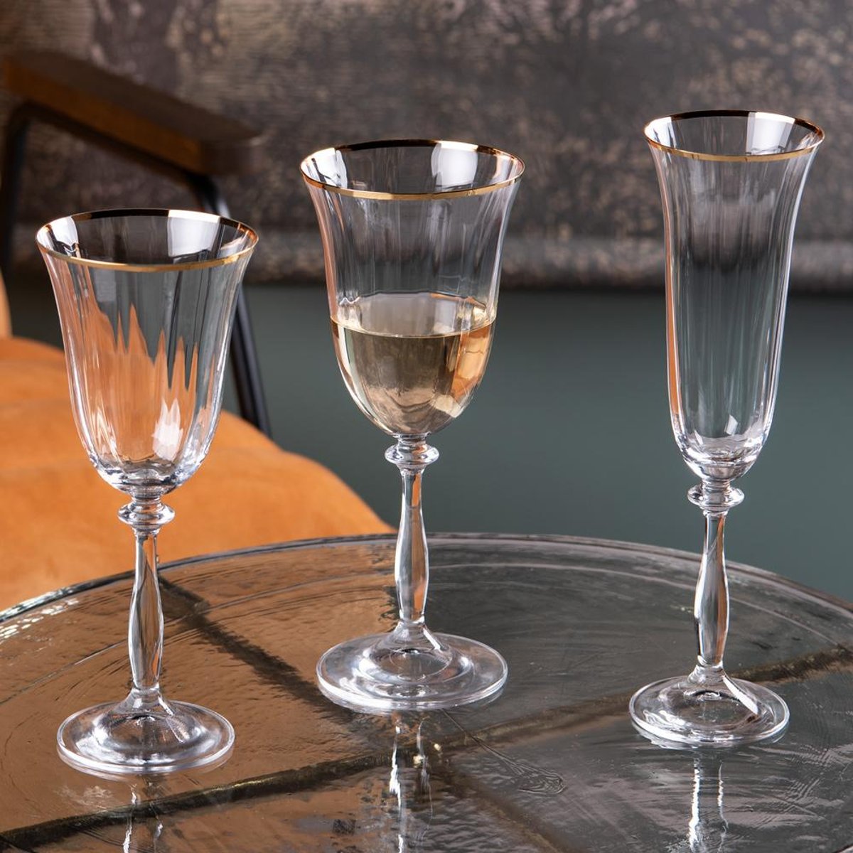 Boîte de 6 flûtes Angela filet or 19 cl transparent / cristal, TABLE PASSION