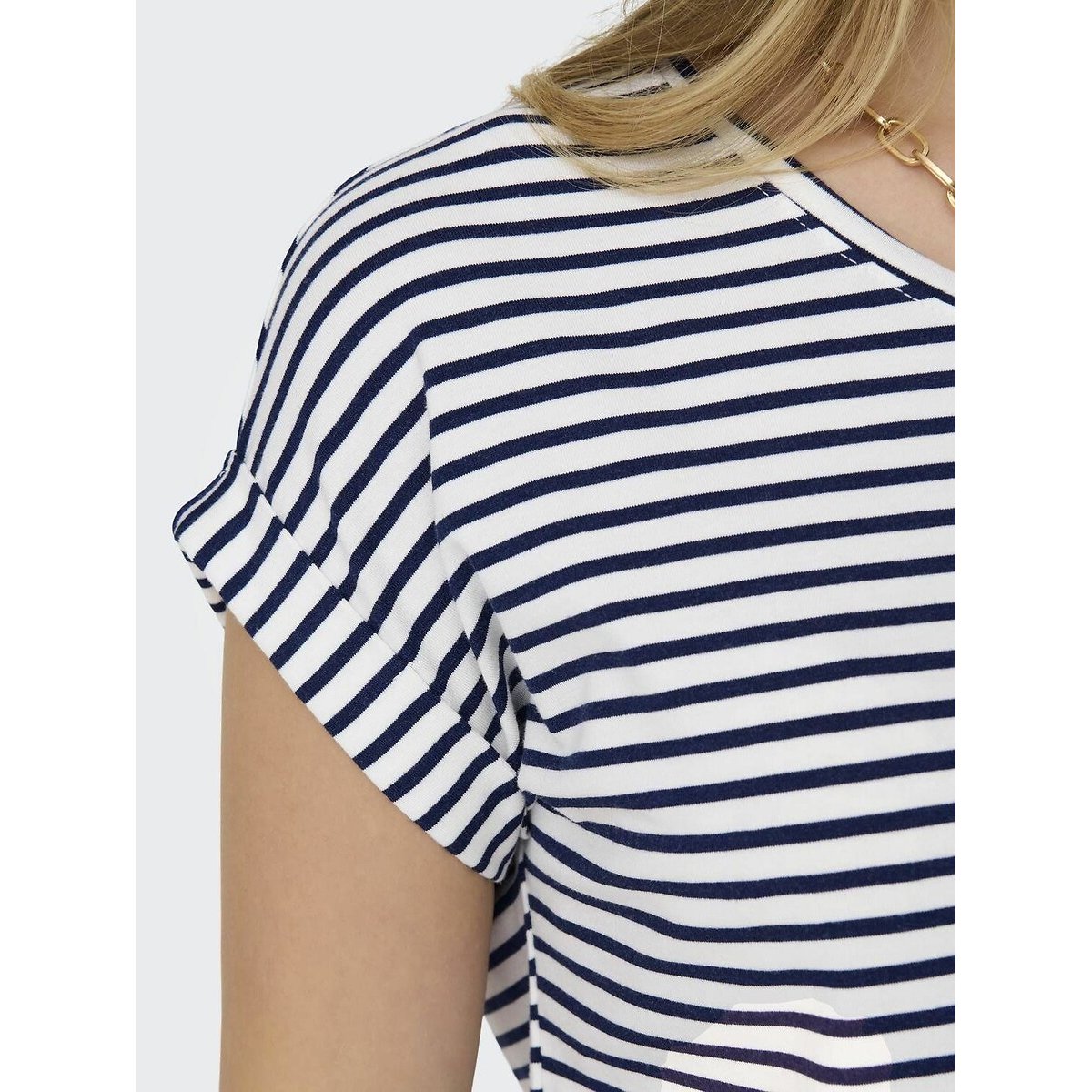 T-shirt met fijne strepen, korte mouwen wit/marine, ONLY