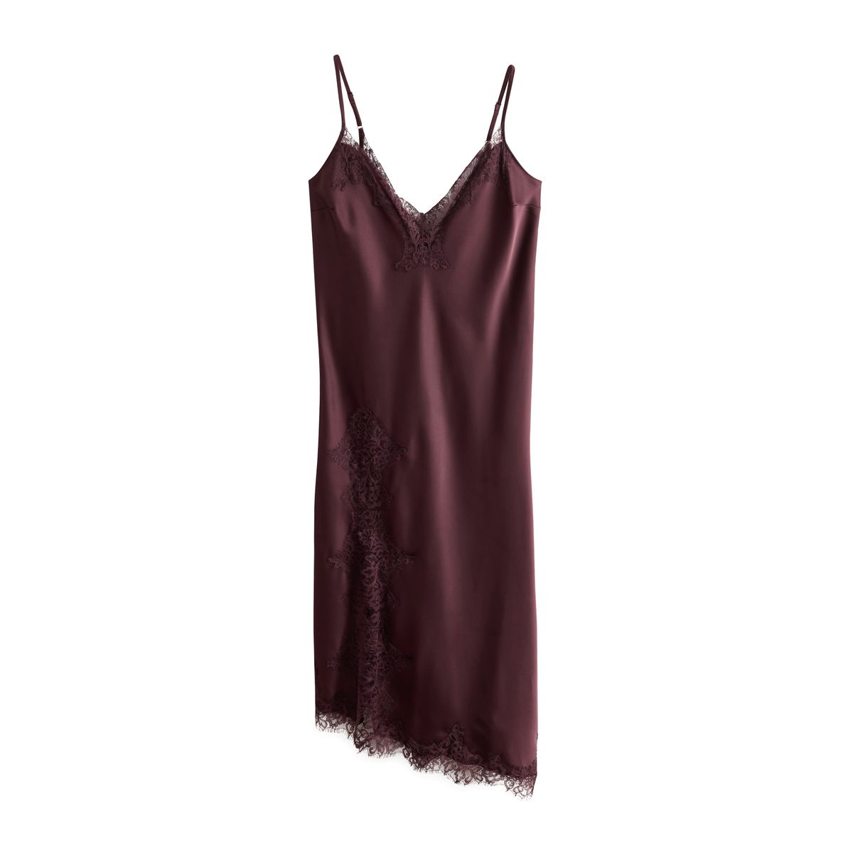 Robe en satin avec finitions dentelle marron chocolat, NEXT
