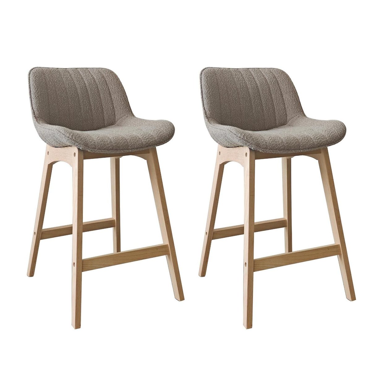 Lot de chaises d'îlot et bar en chêne et assise tissu bouclette 65cm MILK | Lot de 2 taupe, MOB IN