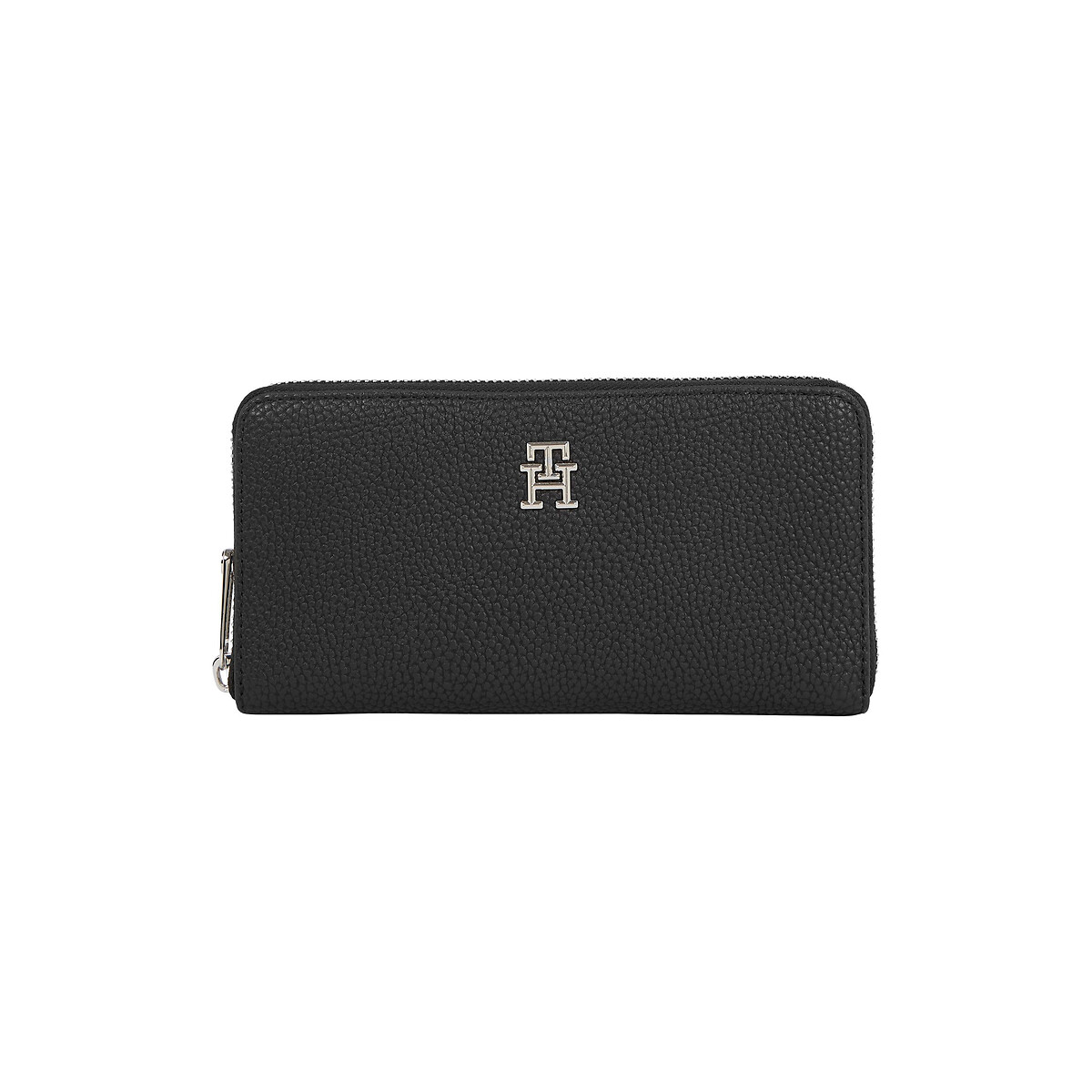 Portefeuille zippé rectangulaire TH EMBLEM LARGE noir, TOMMY HILFIGER
