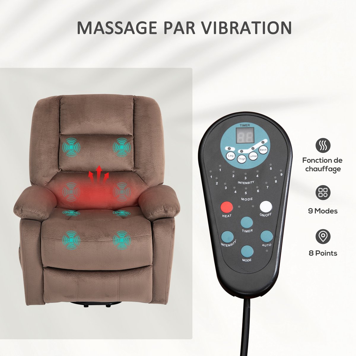 Fauteuil releveur multifonctionnel Polyester marron, HOMCOM