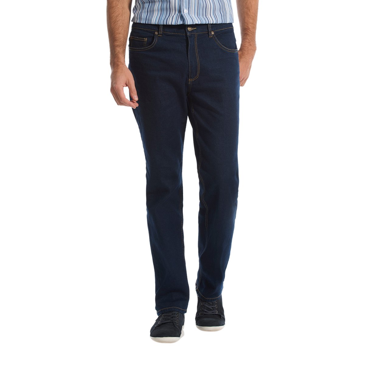 Jean droit extensible à taille élastiqué bleu, DAXON