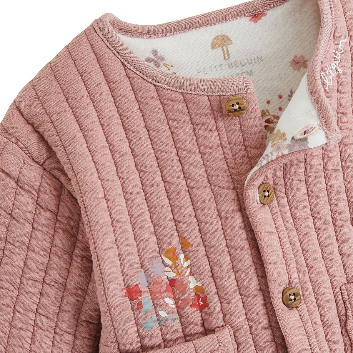 Ensemble bébé gilet et pantalon matelassé Eglantine rose, PETIT BEGUIN
