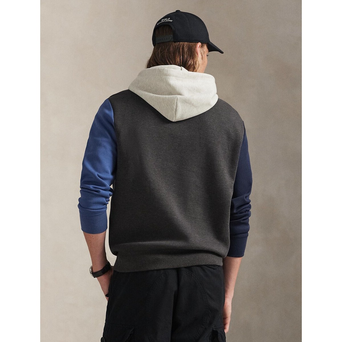 Sweat à capuche maille double à logo anthracite, POLO RALPH LAUREN