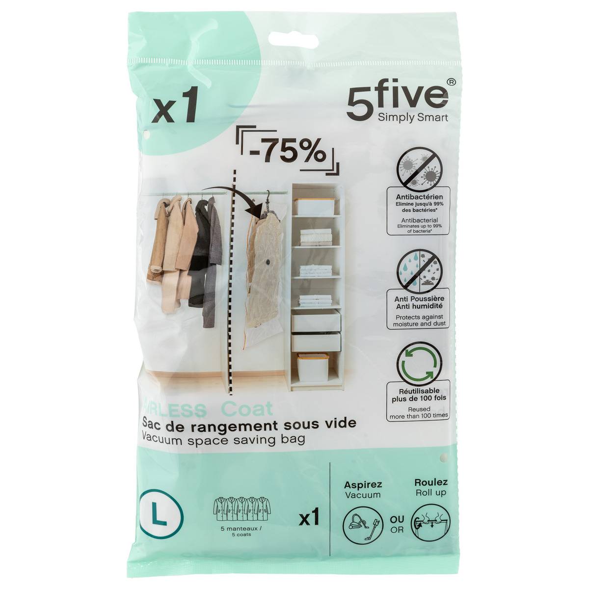 Sac compresseur AIR 138x69cm transparent, 5FIVE SIMPLY SMART