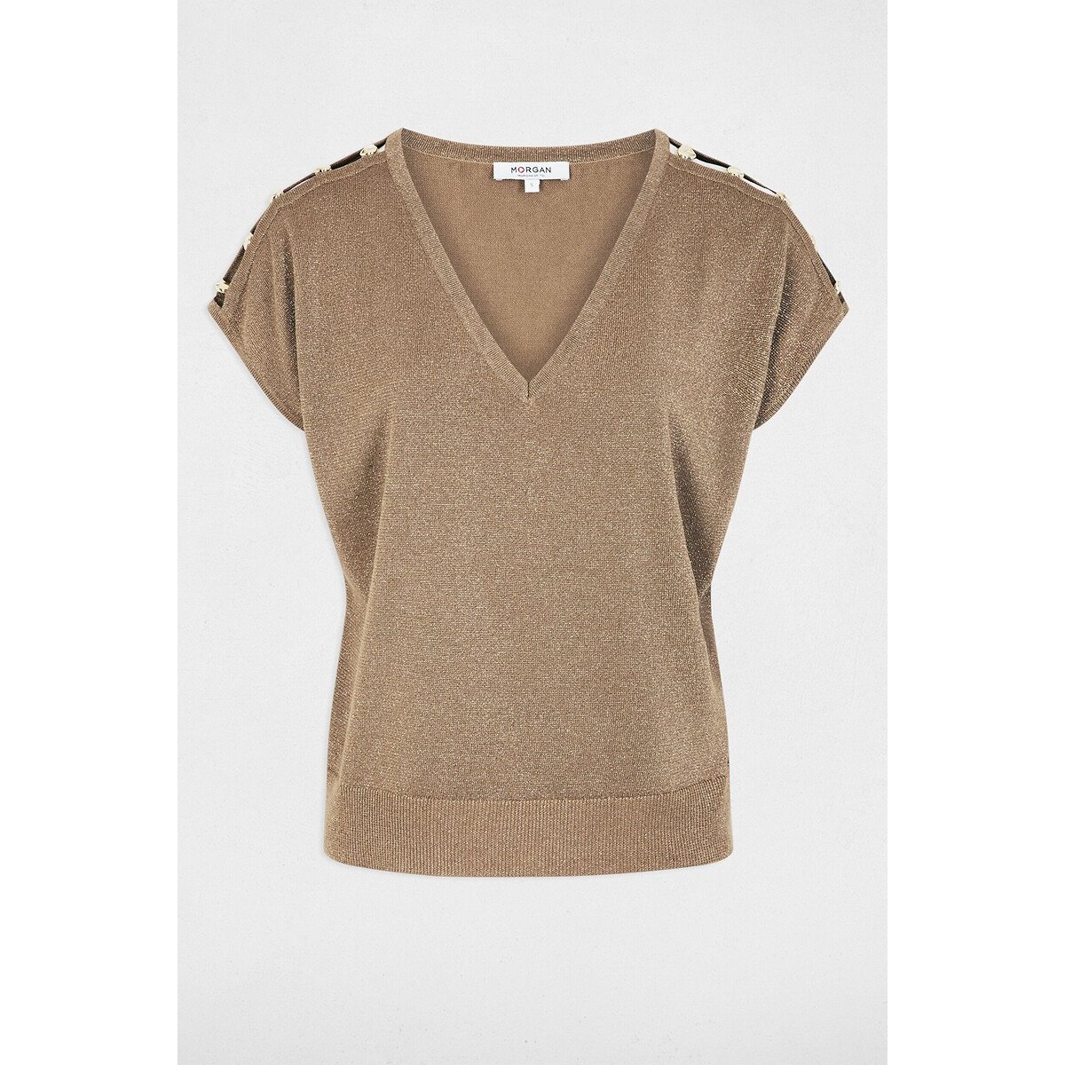 Oversized V-Neck Jumper beige, MORGAN