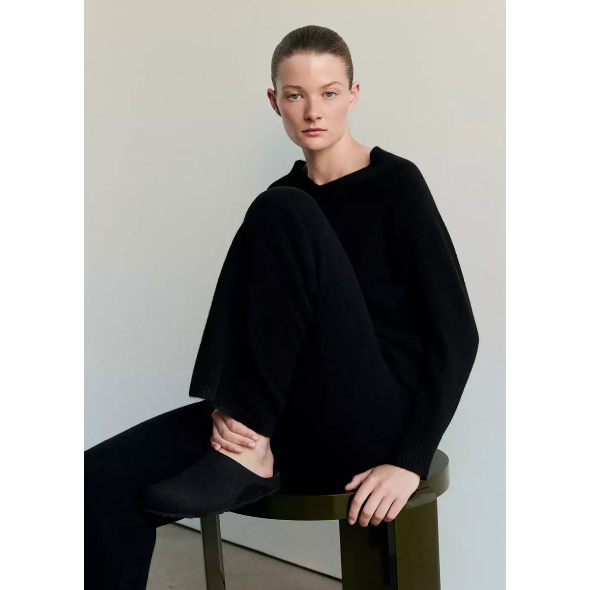 Pantalon de pyjama en maille à jambes larges noir, MANGO