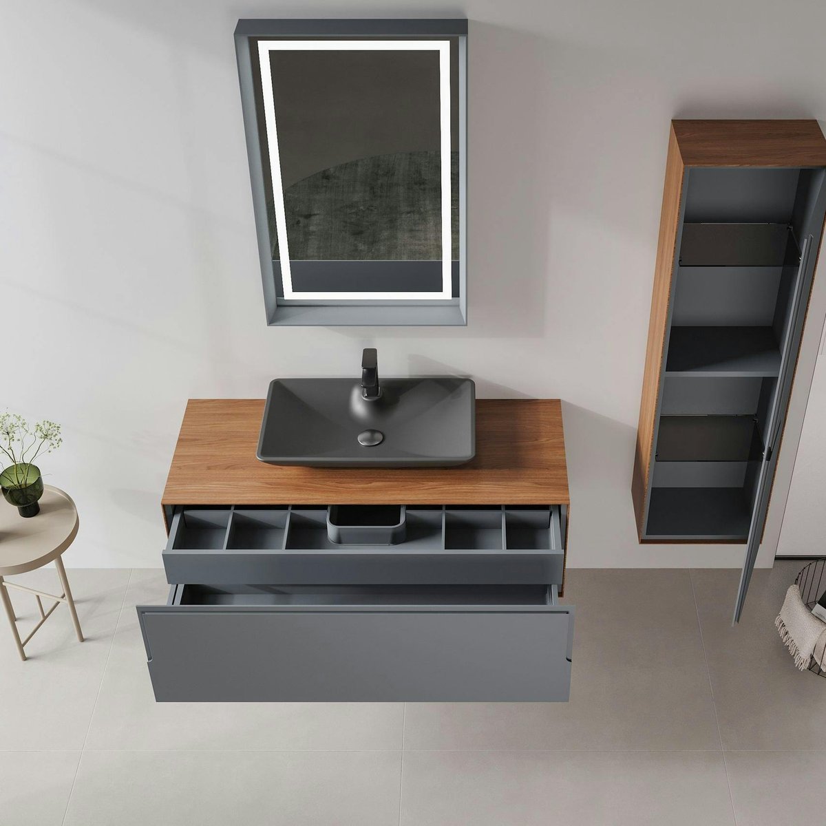 Meuble vasque suspendu pour salle de bains 120 cm RIA gris, PIER IMPORT