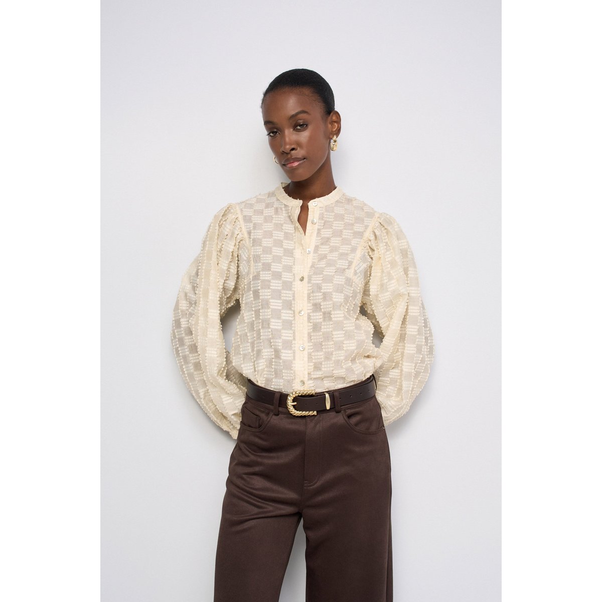 CHEMISE TEXTURÉE À MANCHES BALLON beige, SALSA JEANS