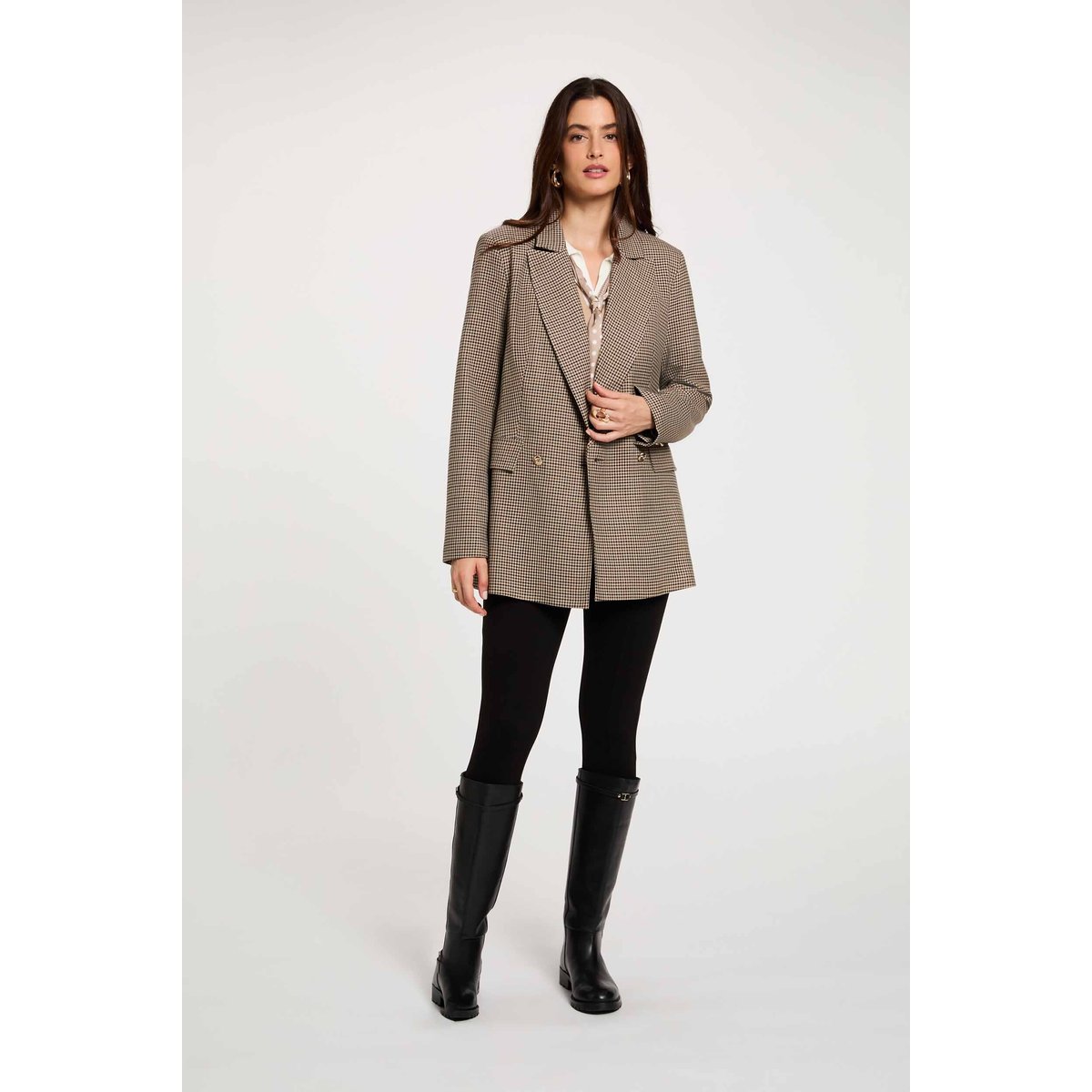 Blazer droit col tailleur marron, MORGAN