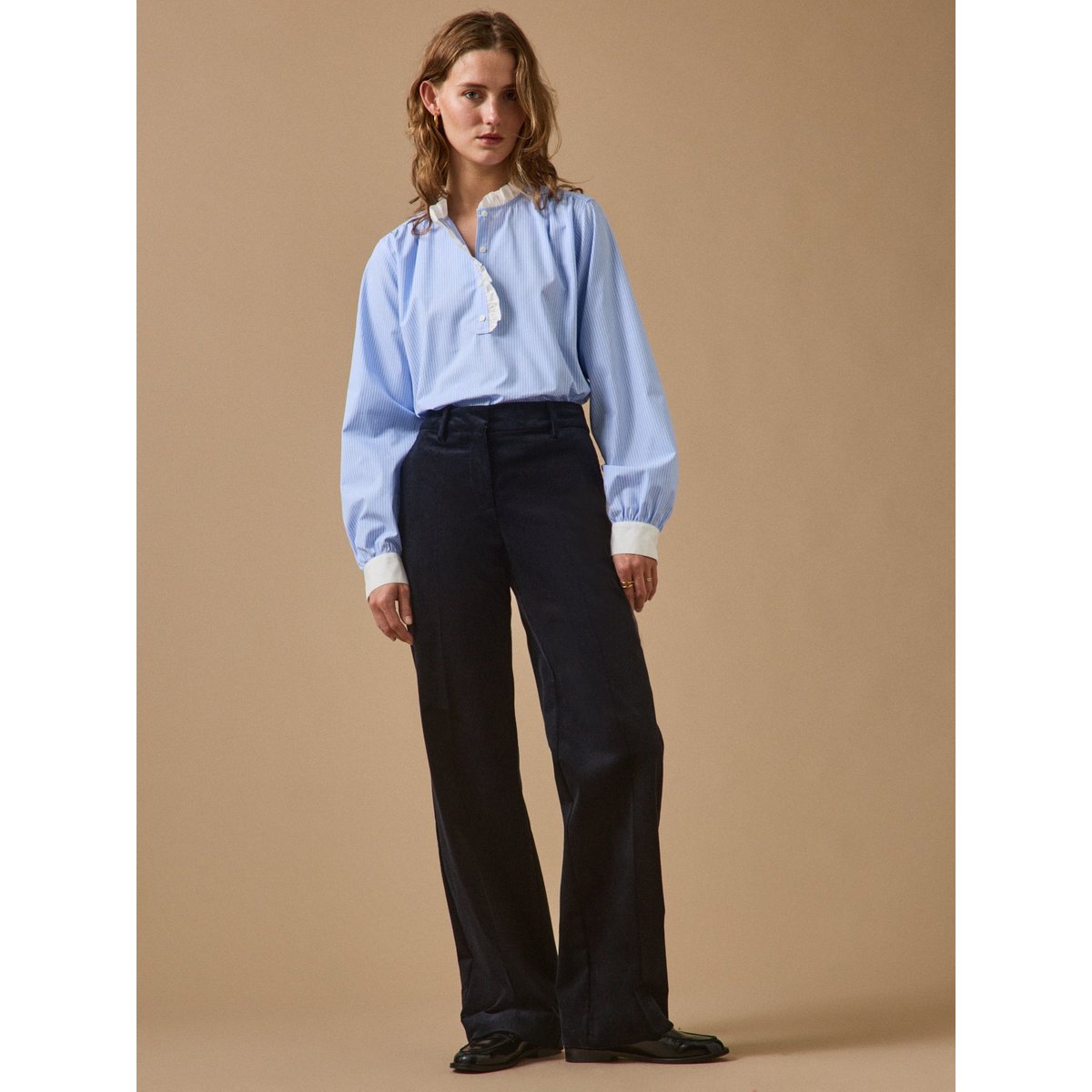 Pantalon large velours Juliette marine, CYRILLUS