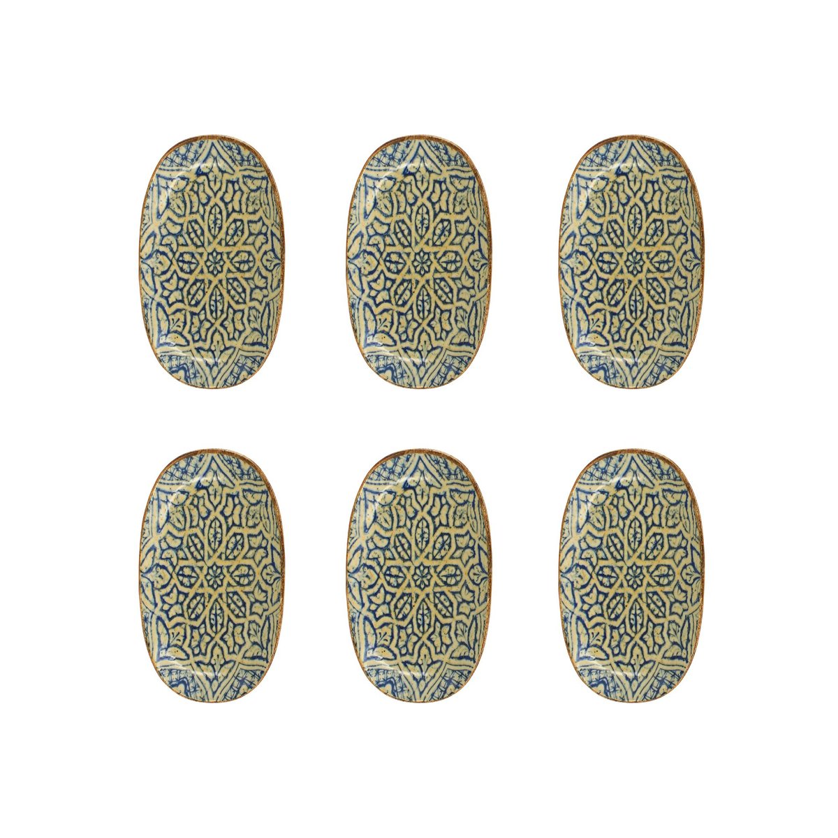 Lot de 6 assiettes ovales 19cm en porcelaine, CALYPSO bleu, OGO LIVING