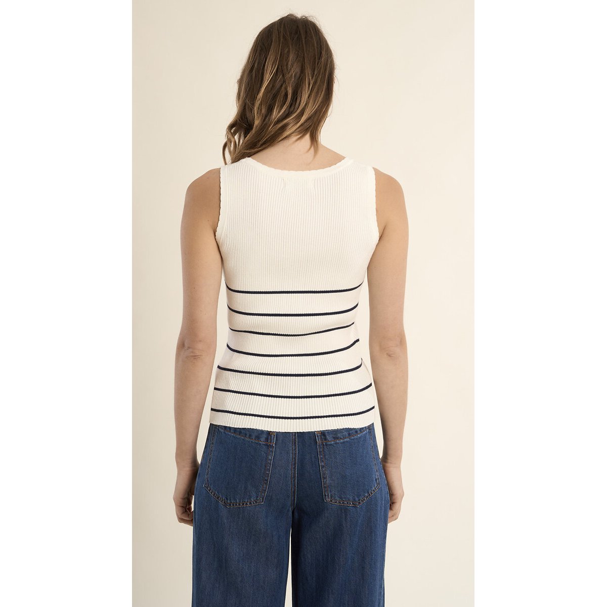 Débardeur côtelé rayé blanc rayé bleu, MOLLY BRACKEN