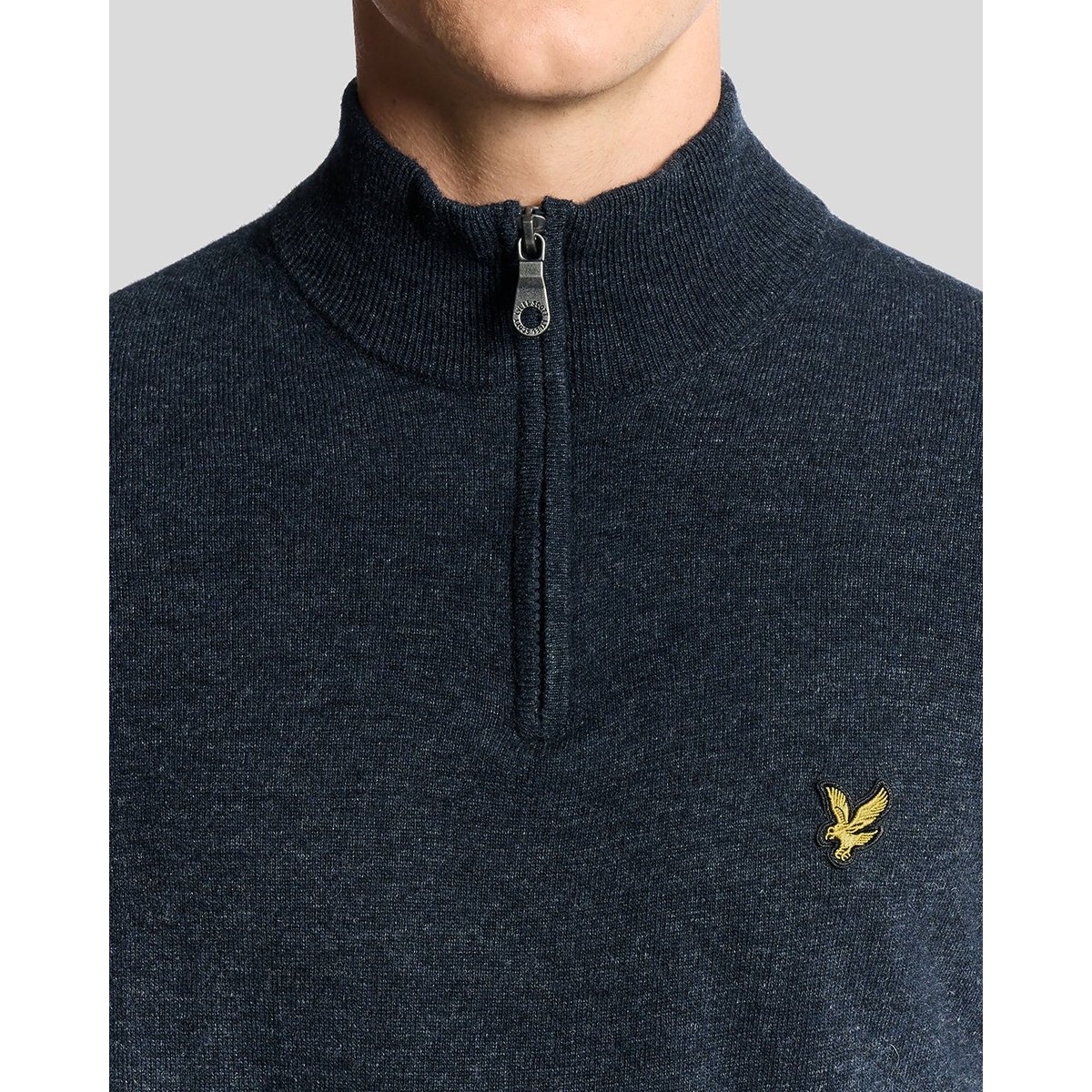 Pull camionneur en mélange de laine zippé bleu foncé marine chiné, LYLE & SCOTT