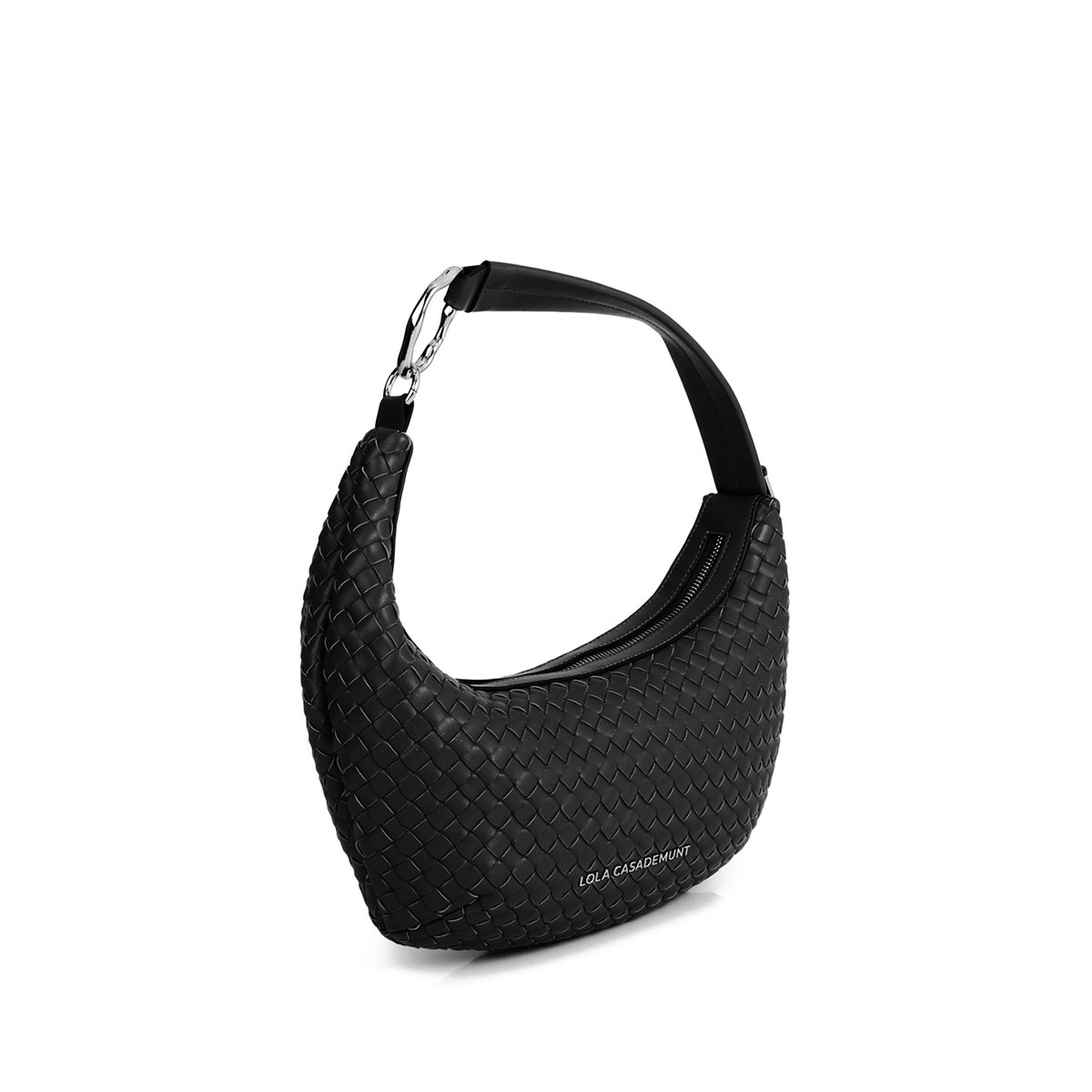 Sac à main tressé demi-lune noir, LOLA CASADEMUNT