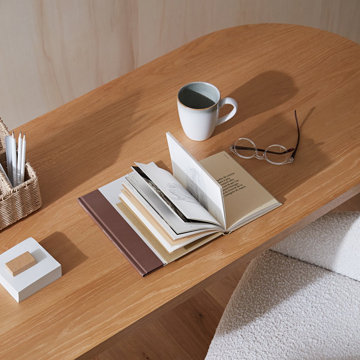 Bureau forme organique, 1 porte, Genna plaqué chêne, LA REDOUTE INTERIEURS
