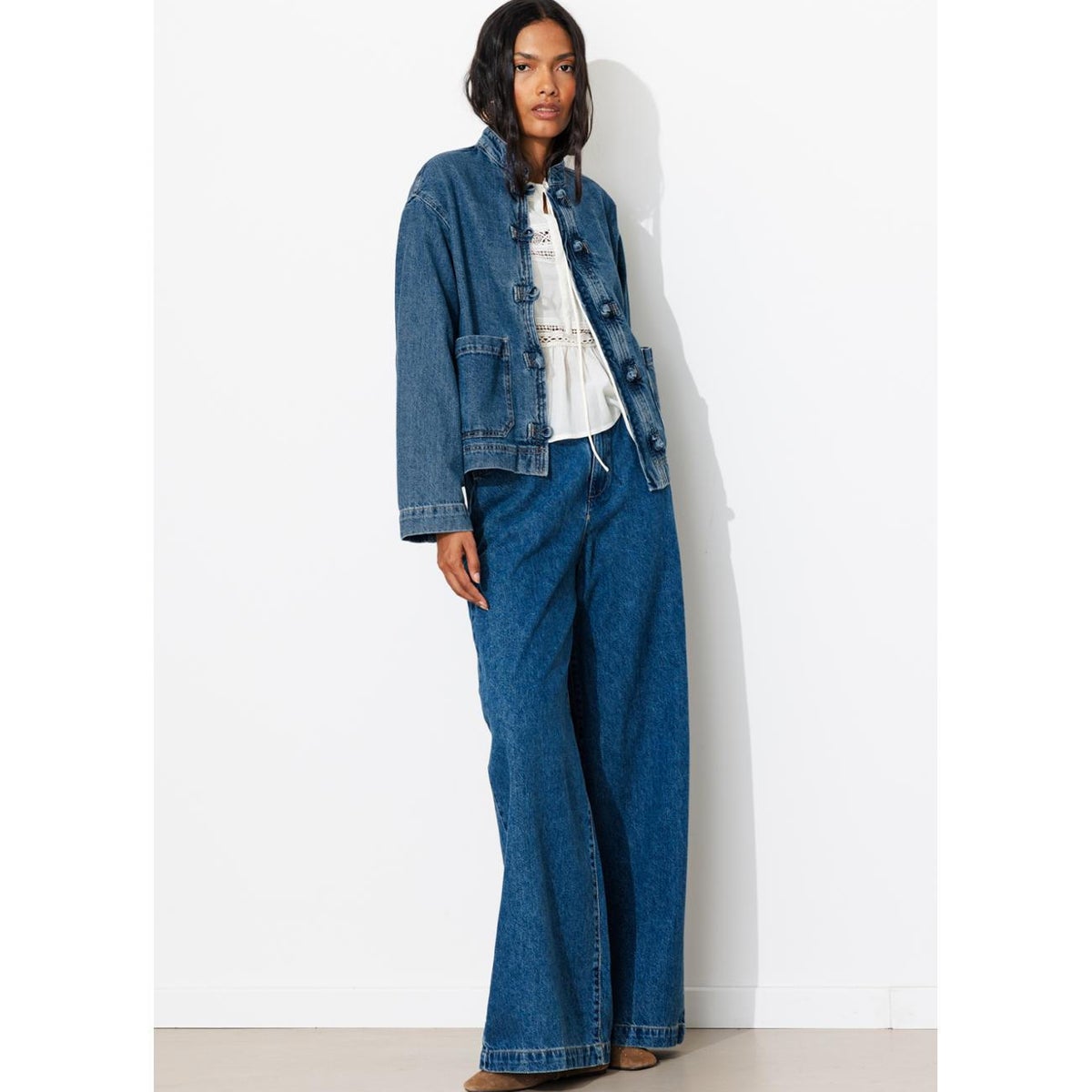 Veste Mandarin en jean jean moyen, PROMOD