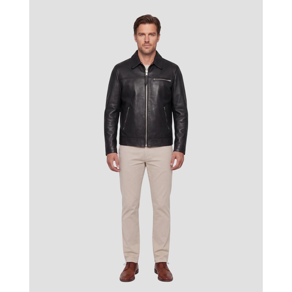 Blouson casual, cuir d'agneau noir, SCHOTT
