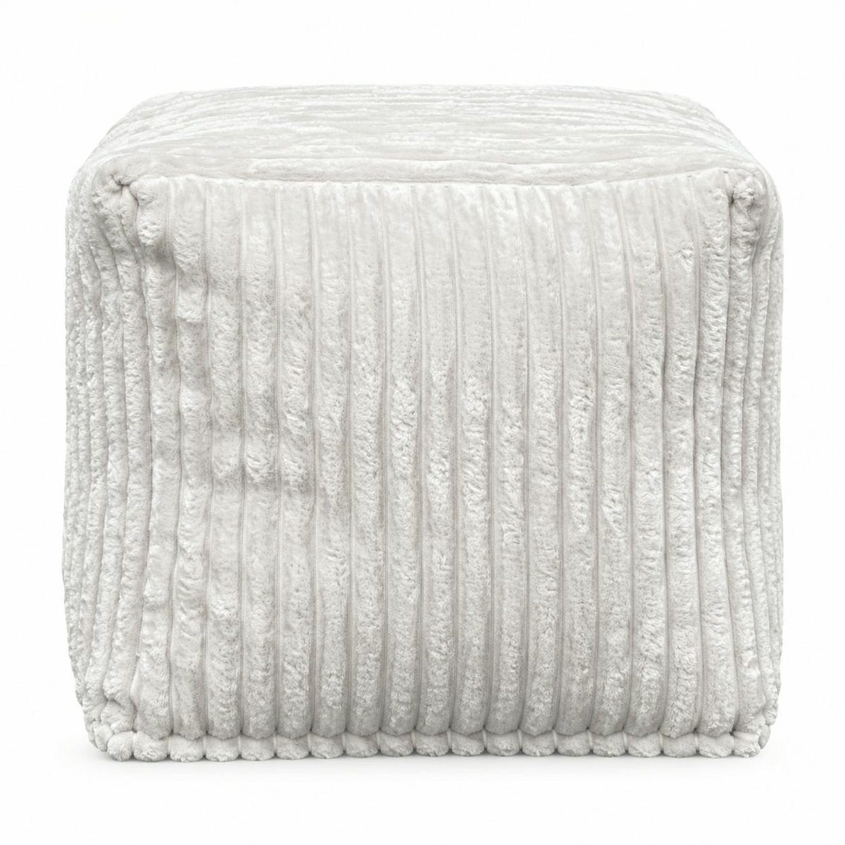 Pouf carré velours grosses côtes blanc VISBY blanc, PIER IMPORT