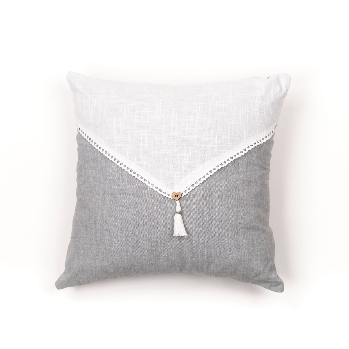 Coussin déhoussable avec pompon coton uni CHARME gris, TODAY