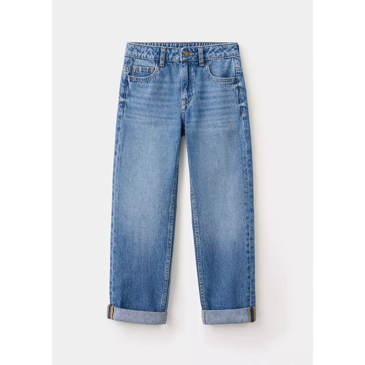 Jean regular fit à bas retroussé bleu moyen, MANGO KIDS