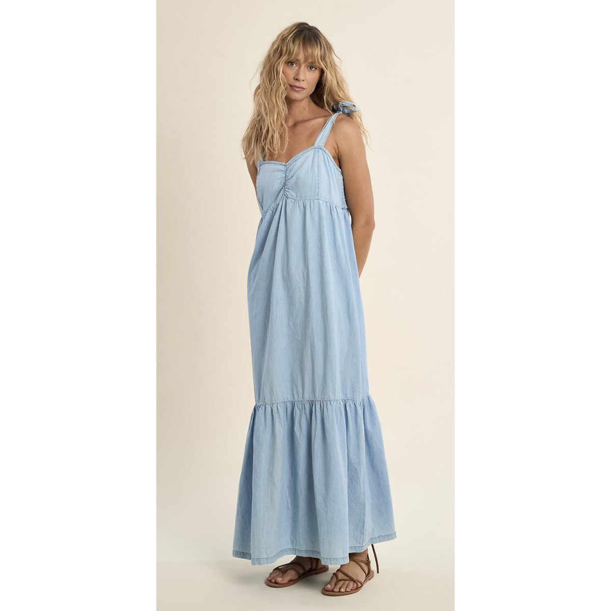 Robe longue en jean à bretelles bleu, MOLLY BRACKEN