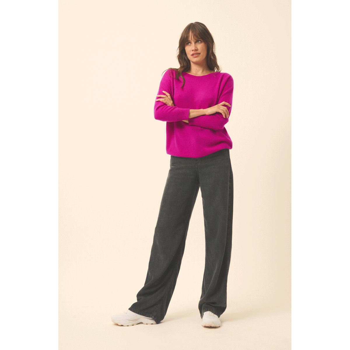 Pull Chauve Souris Violine Rebecca violet foncé, JUST CASHMERE