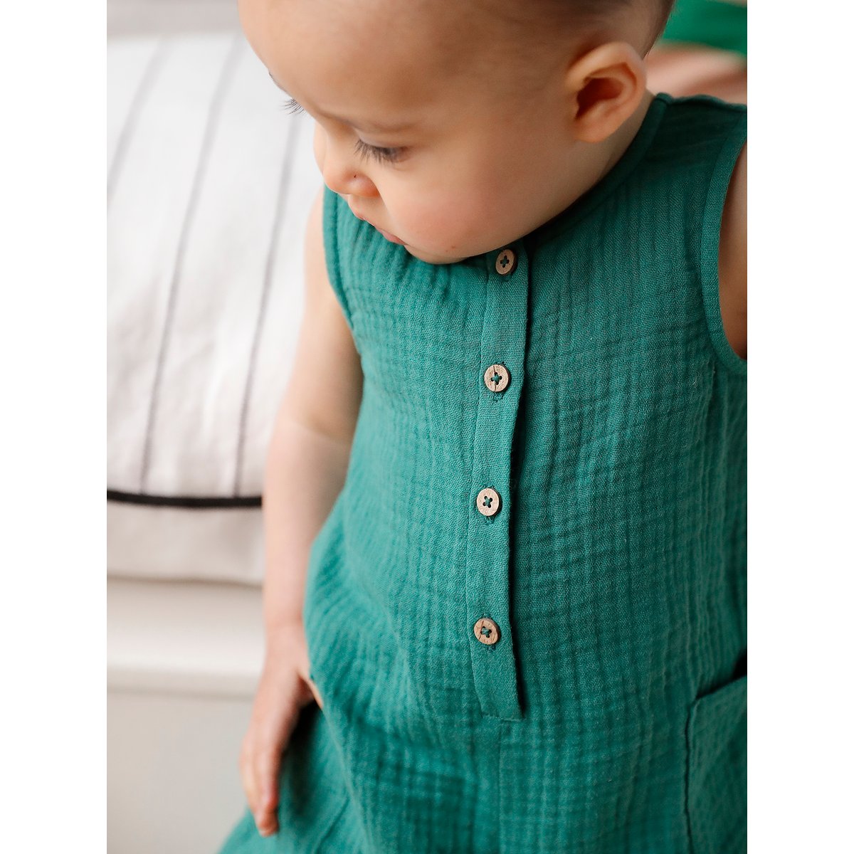 Combinaison longue bébé gaze de coton vert émeraude, VERTBAUDET