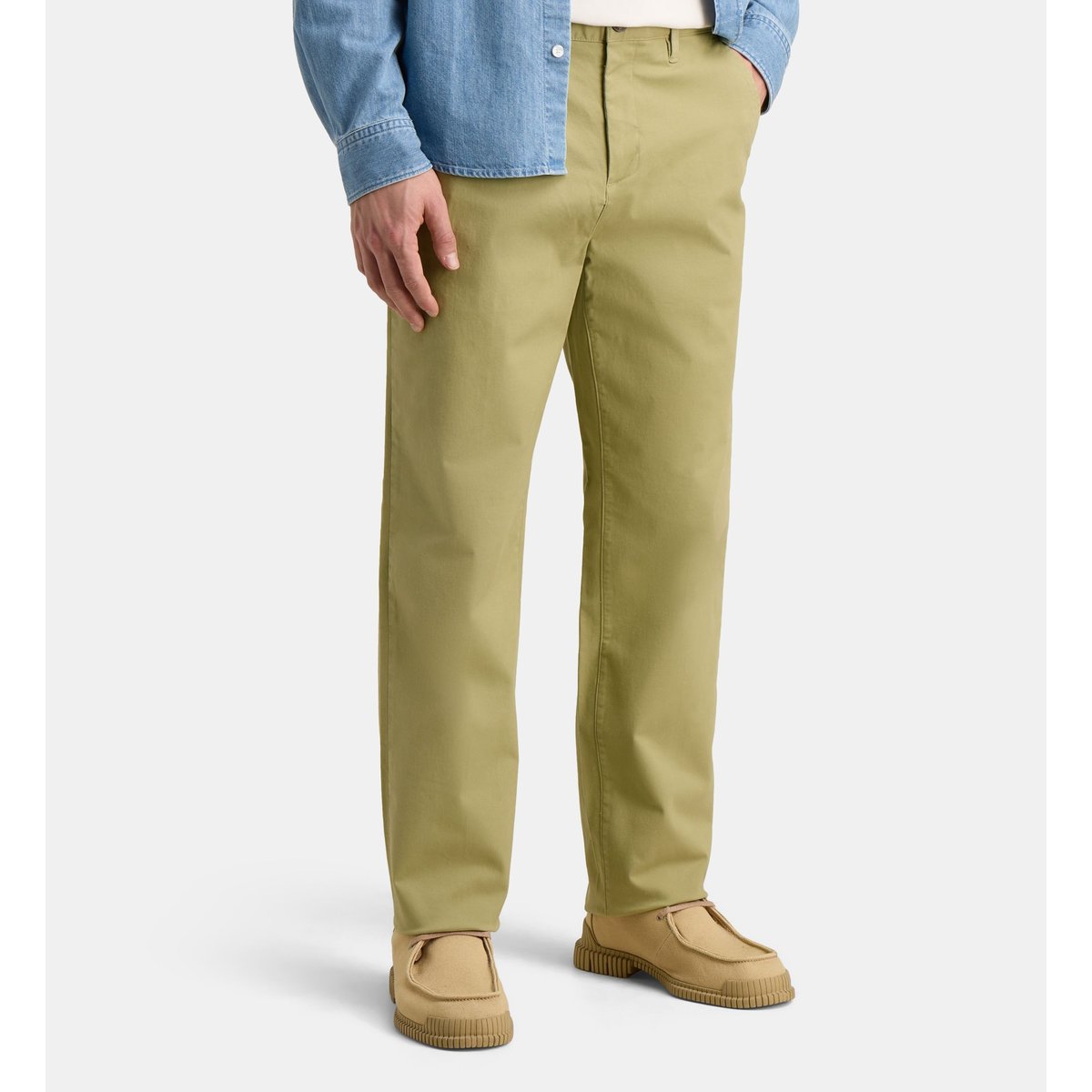 Pantalon chino droit en coton stretch vert amande, GALERIES LAFAYETTE