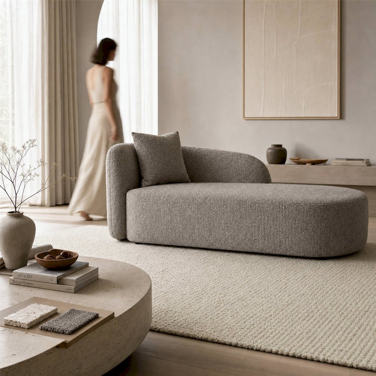 Chaise longue contemporaine collection VACIO taupe, RECOLLECTION