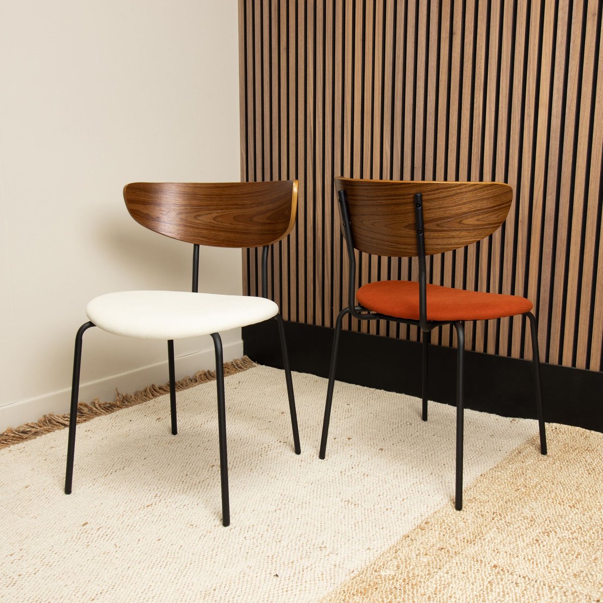 Lot de 2 chaises en bois et velours, RIVA terracotta, NOW'S HOME