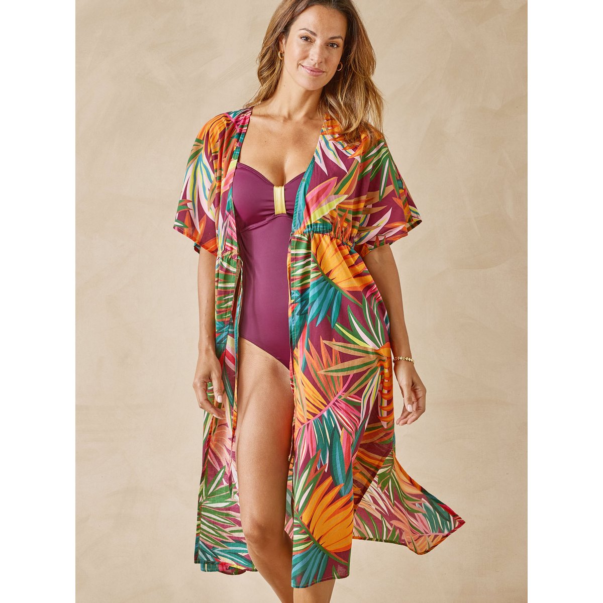 Kimono femme voile de coton imprimé multicolore, DAXON