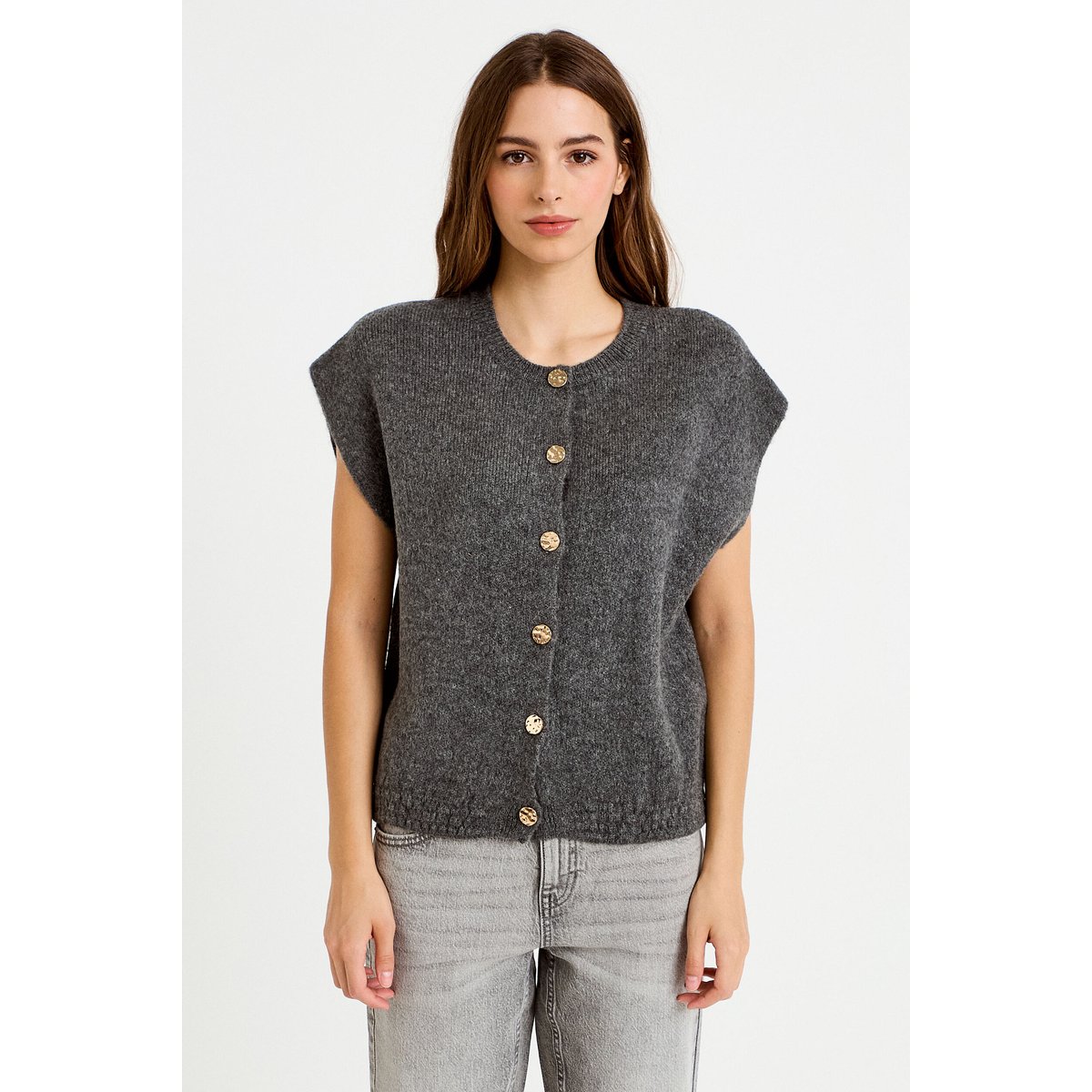 Gilet ample sans manches gris foncé, CACHE CACHE