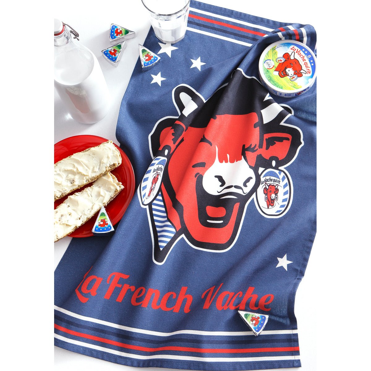 Torchon LA VACHE QUI RIT LA FRENCH VACHE bleu, COUCKE