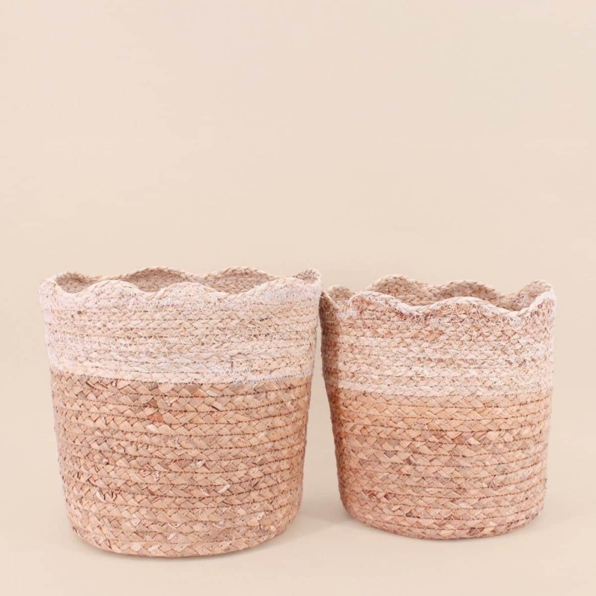Lot de 2 paniers à corolle en jacinthe et maïs naturel, ORNAMI