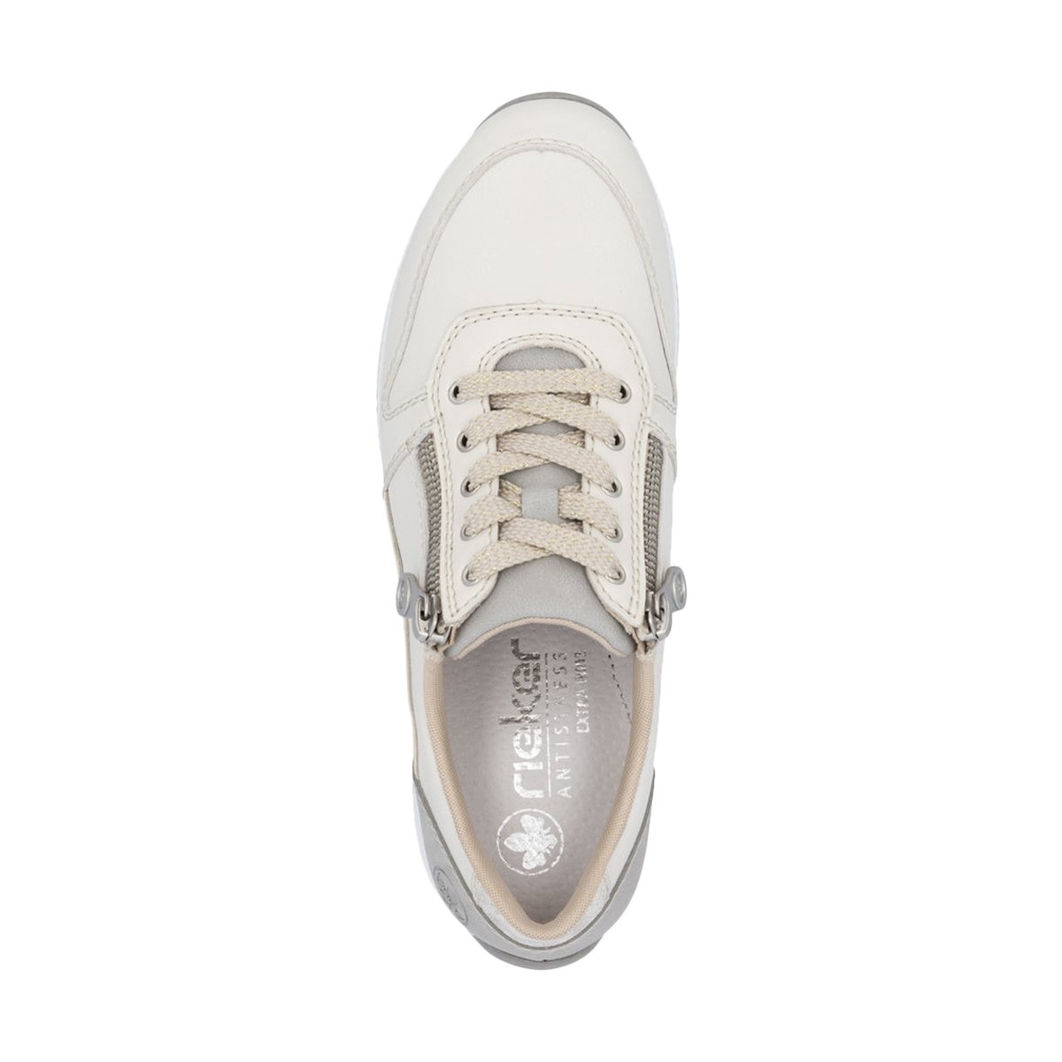 Sneakers en cuir noires fermées par des lacets plats et des zips latéraux blanc combi, RIEKER