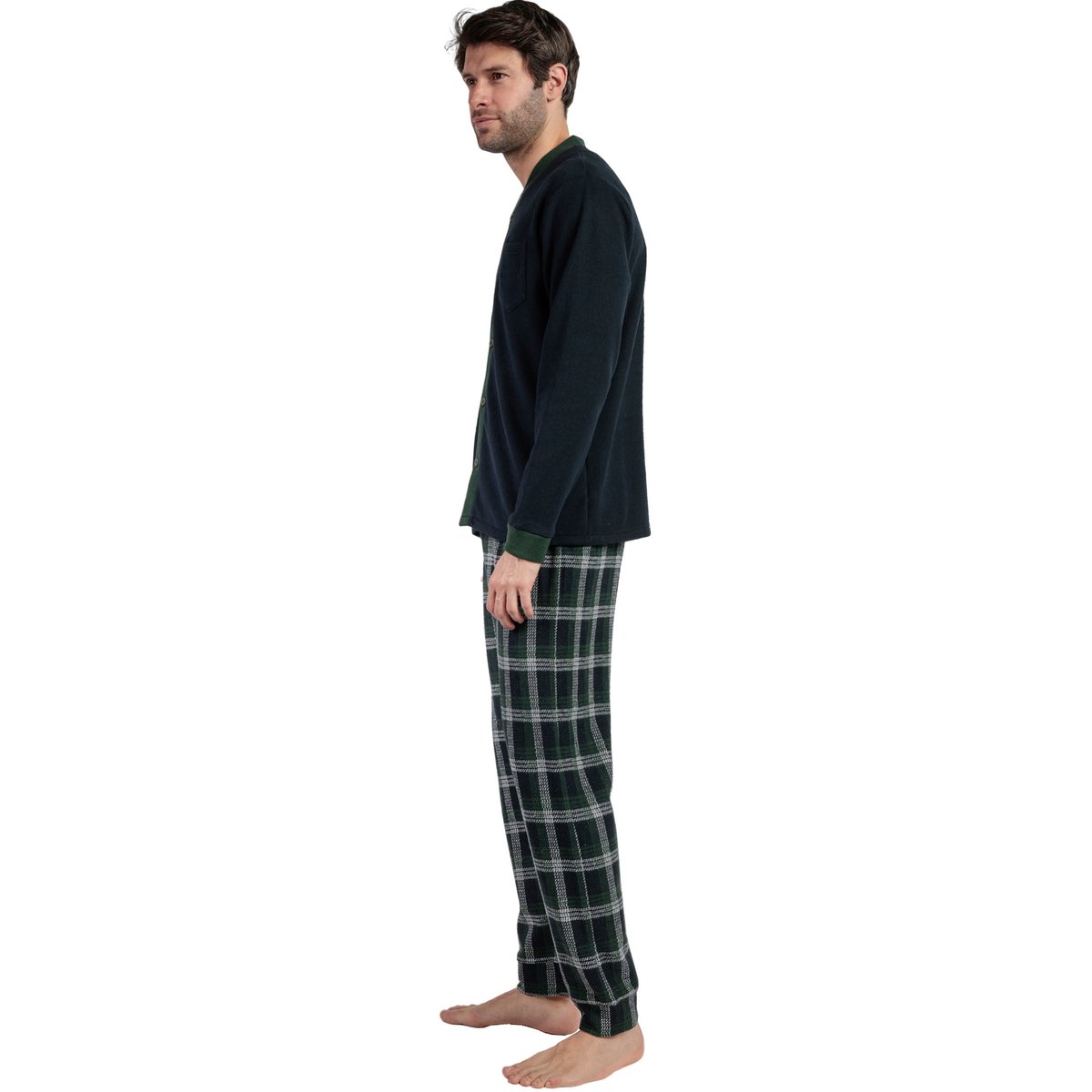 Pyjama pantalon chemise manches longues Smeraldo bleu marine, ADMAS