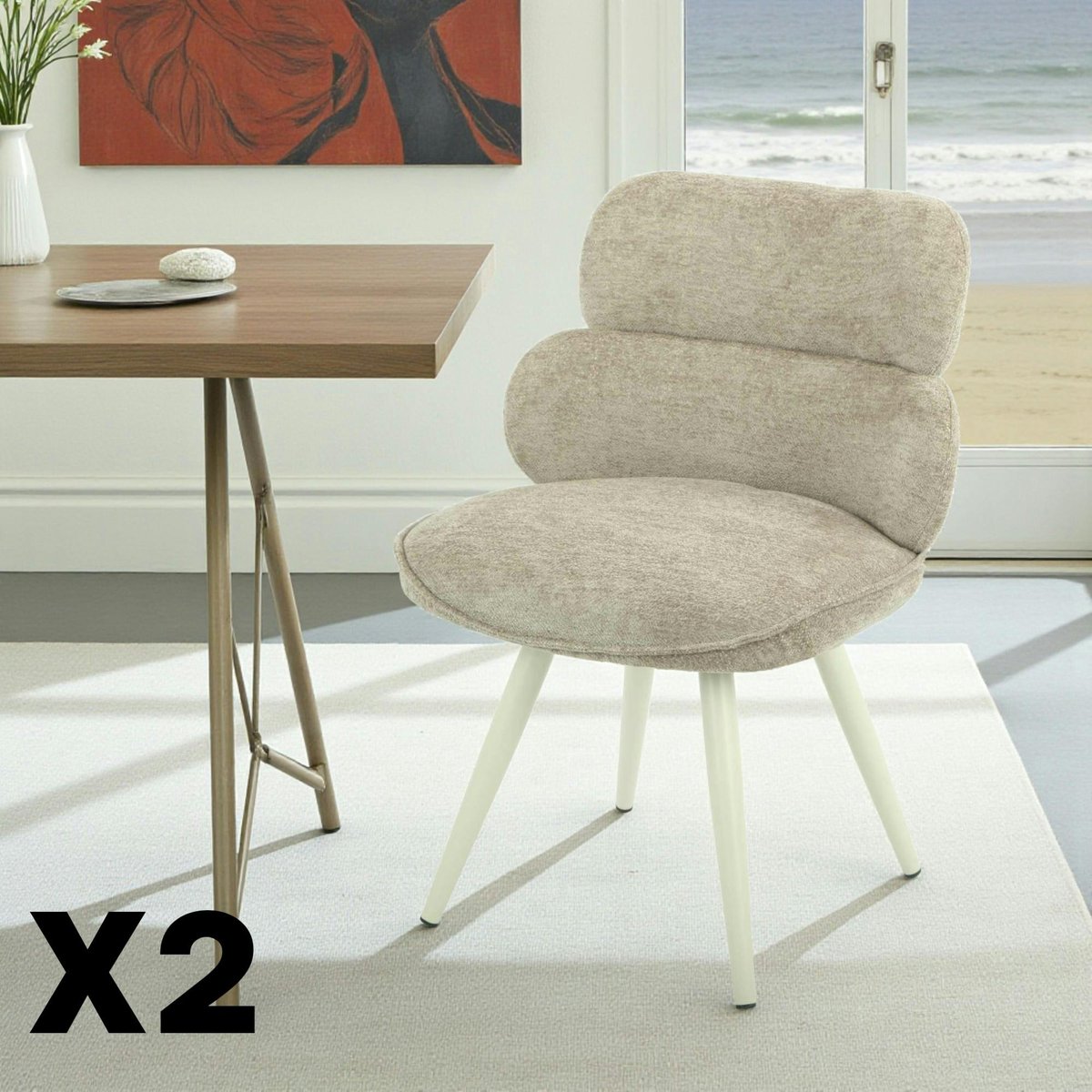 Chaise en tissu, dossier stucturé (lot de 2) CORTINA taupe, PIER IMPORT