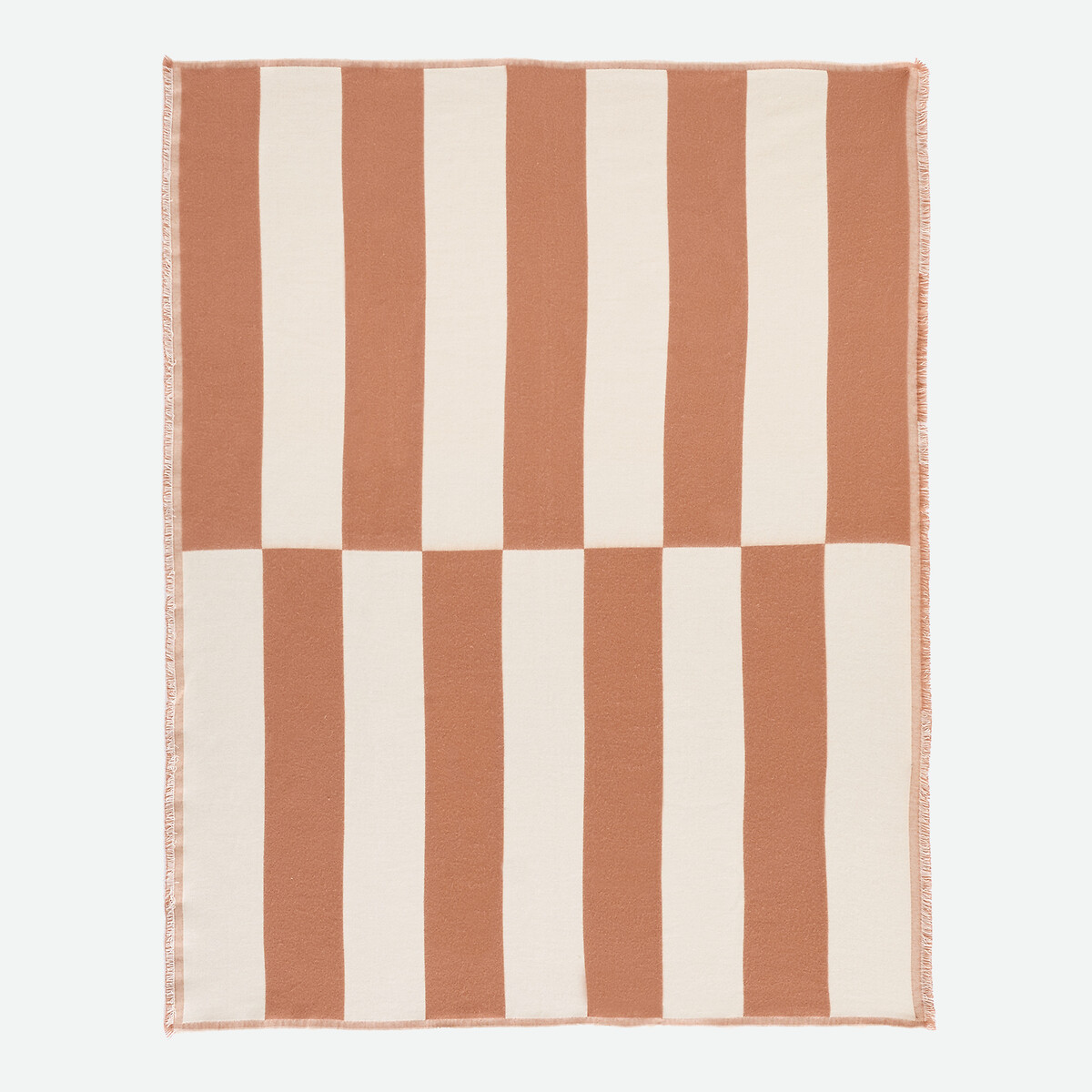 Plaid en jacquard rayures géométriques, à franges, TABAKA ecru/caramel, LA REDOUTE INTERIEURS